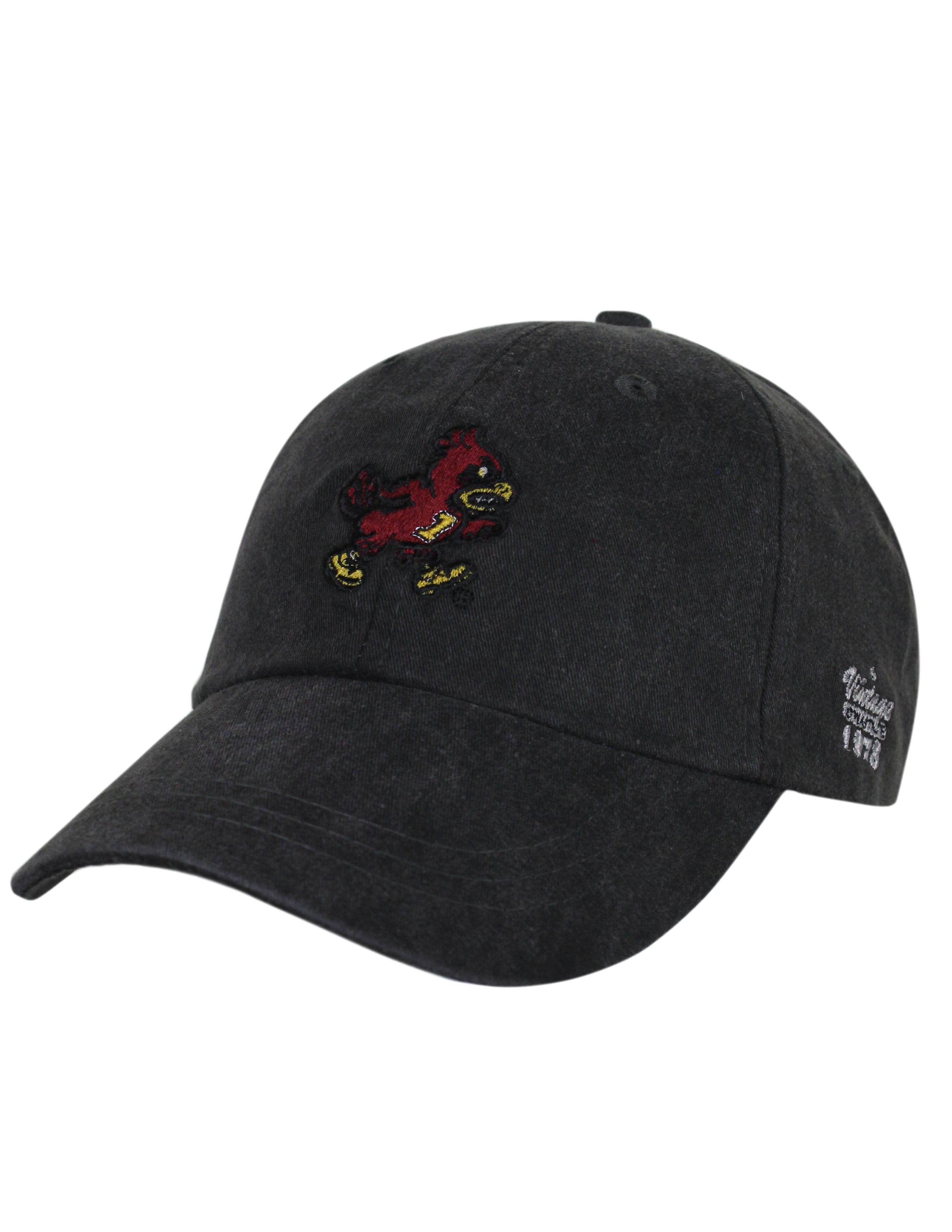 Black Iowa State University hat that features a Cyclones patch on the front. 