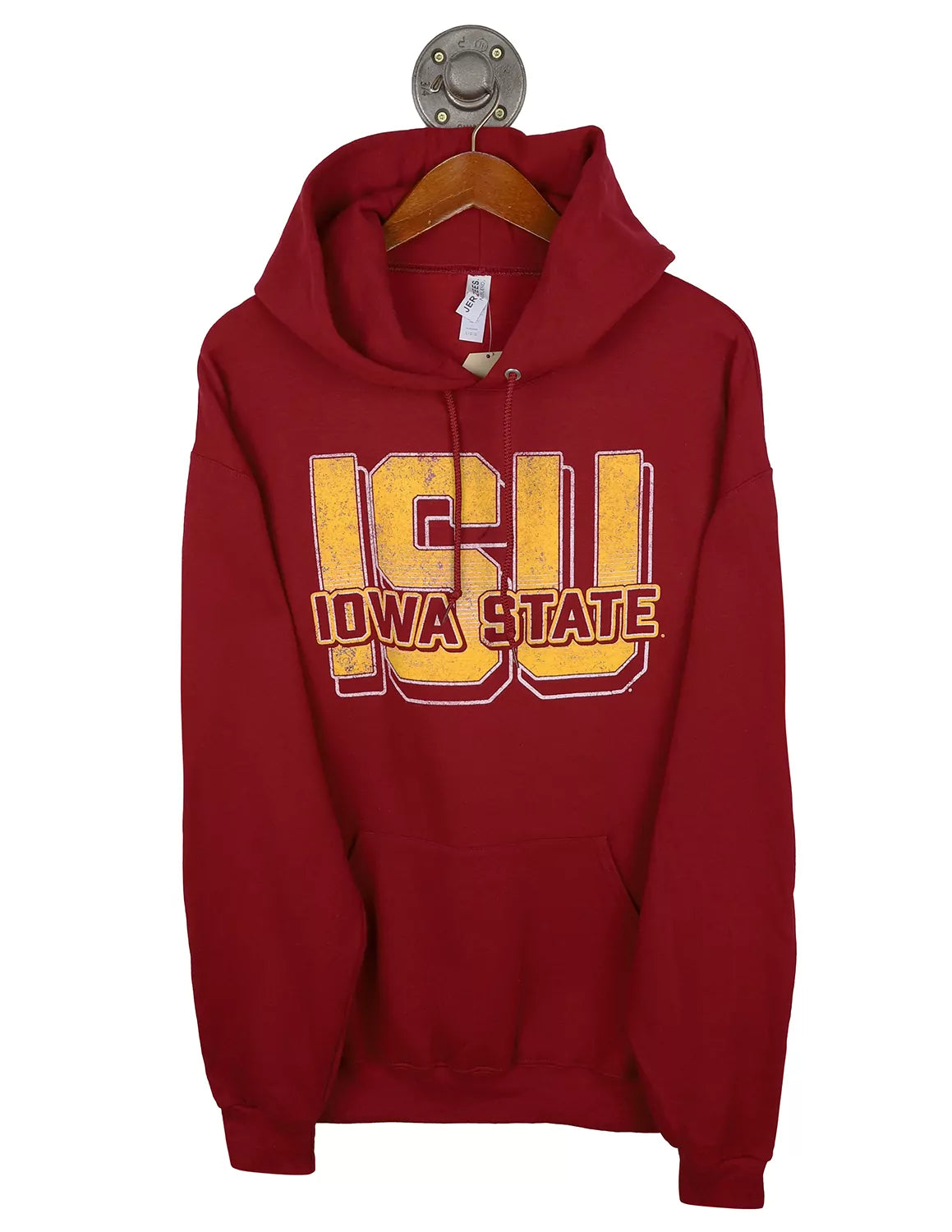 Cardinal Iowa State University unisex hoodie with white and gold lettering. 