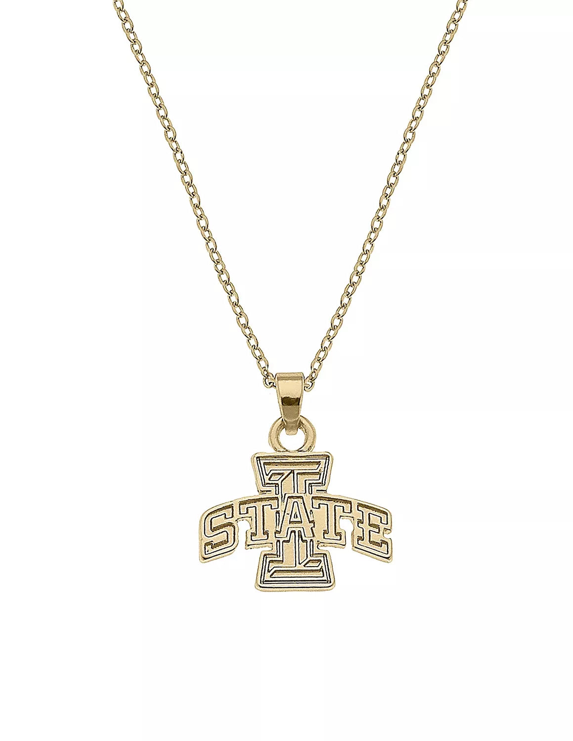 Iowa State University Gold Necklace with an ISU Charm. 