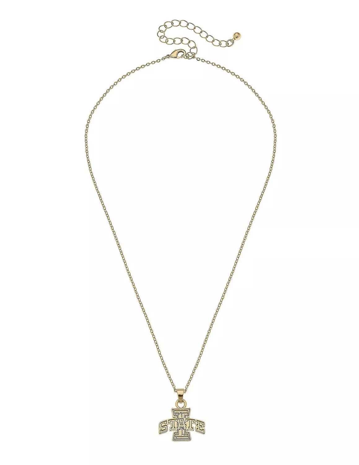 Gold-plated Iowa State University charm necklace with a lobster claw closure. 