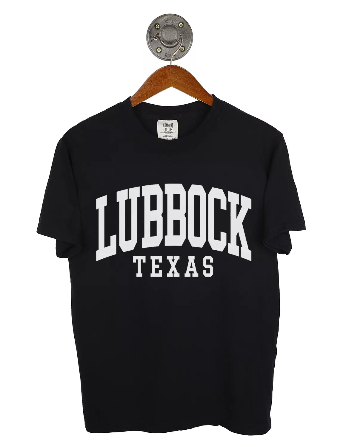 Black unisex Lubbock, Tx t-shirt with white lettering. 
