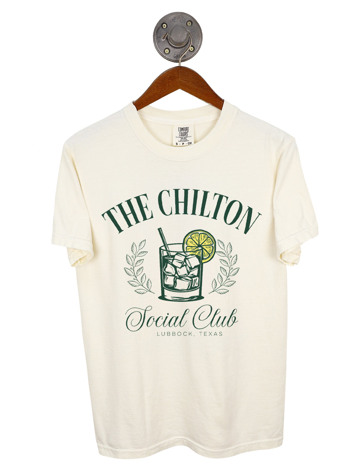 Ivory University of South Carolina Comfort Colors unisex t-shirt that features the lemon chilton drink with green lettering. 