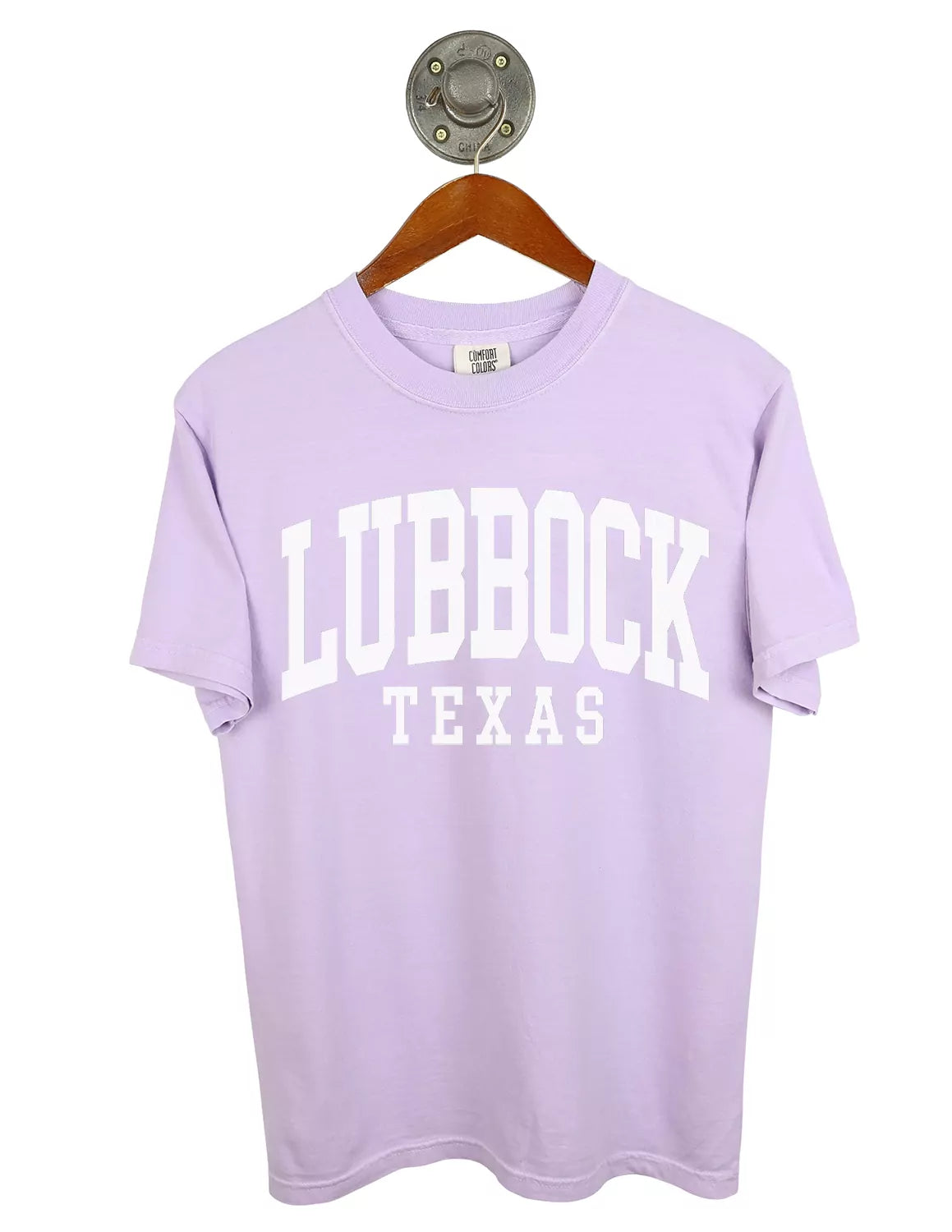 Light purple Lubbock, Tx unisex t-shirt with white lettering. 
