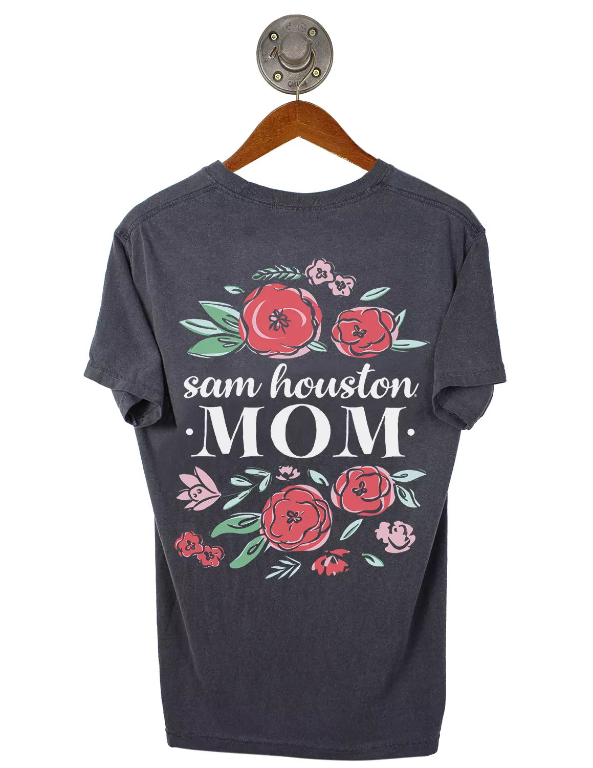 Grey Sam Houston State University unisex Comfort Colors t-shirt that features a floral design and white lettering on the back. 