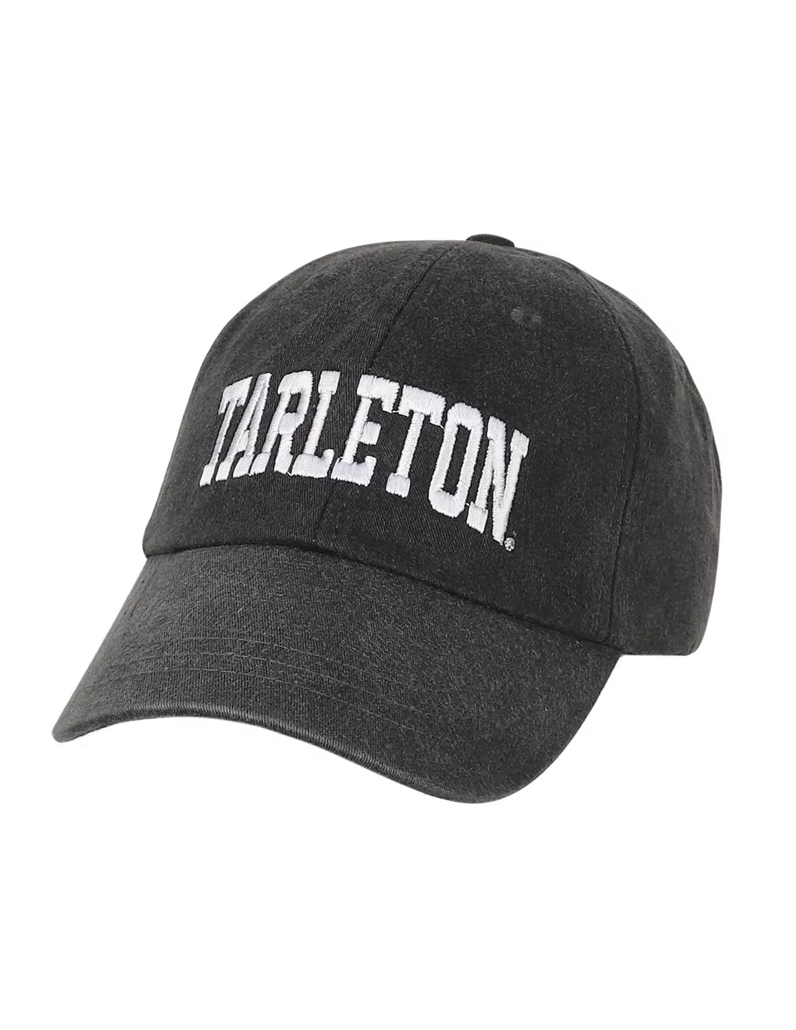Black Tarleton State University unisex adjustable hat with white stitching. 
