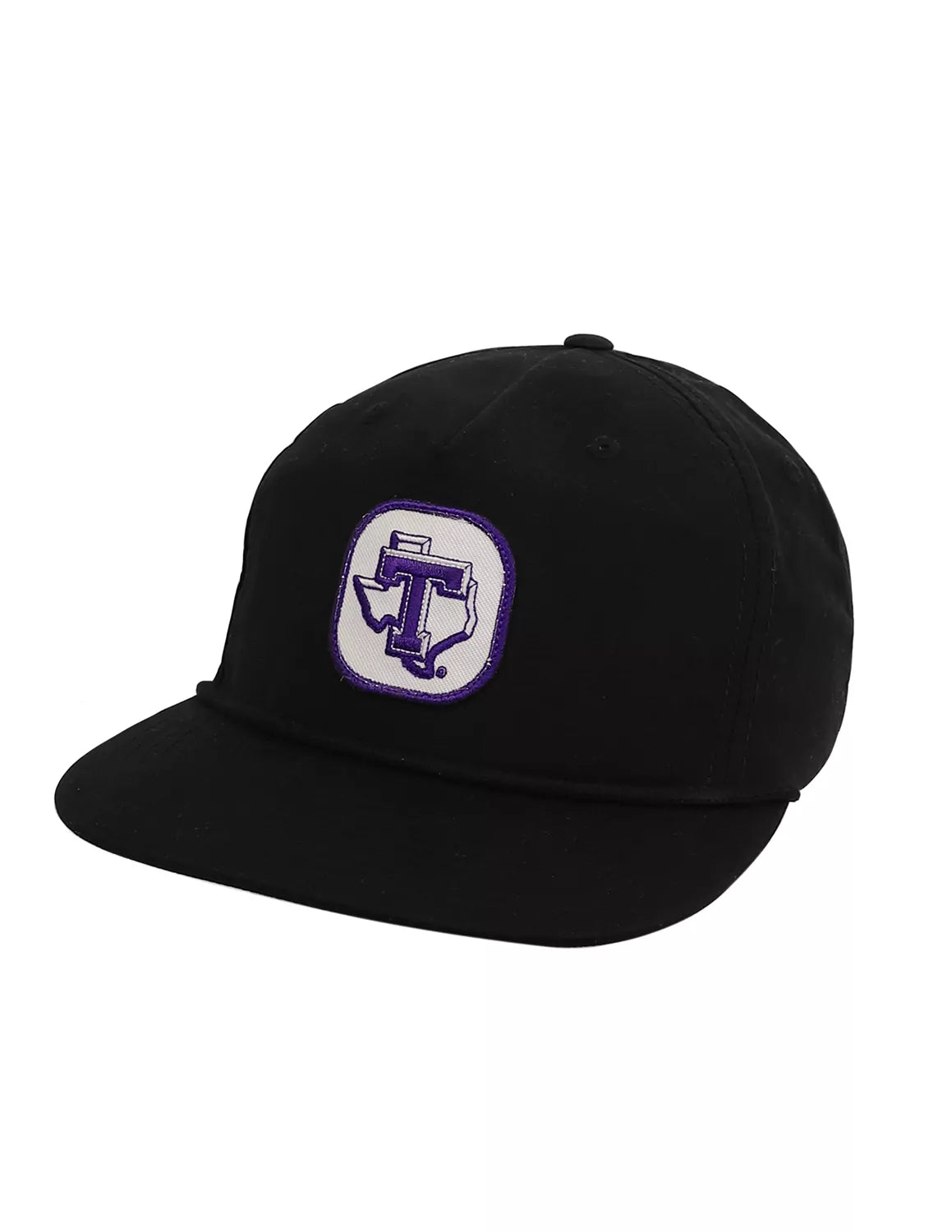 Black Tarleton State University unisex rope hat with a purple and white TSU logo. 