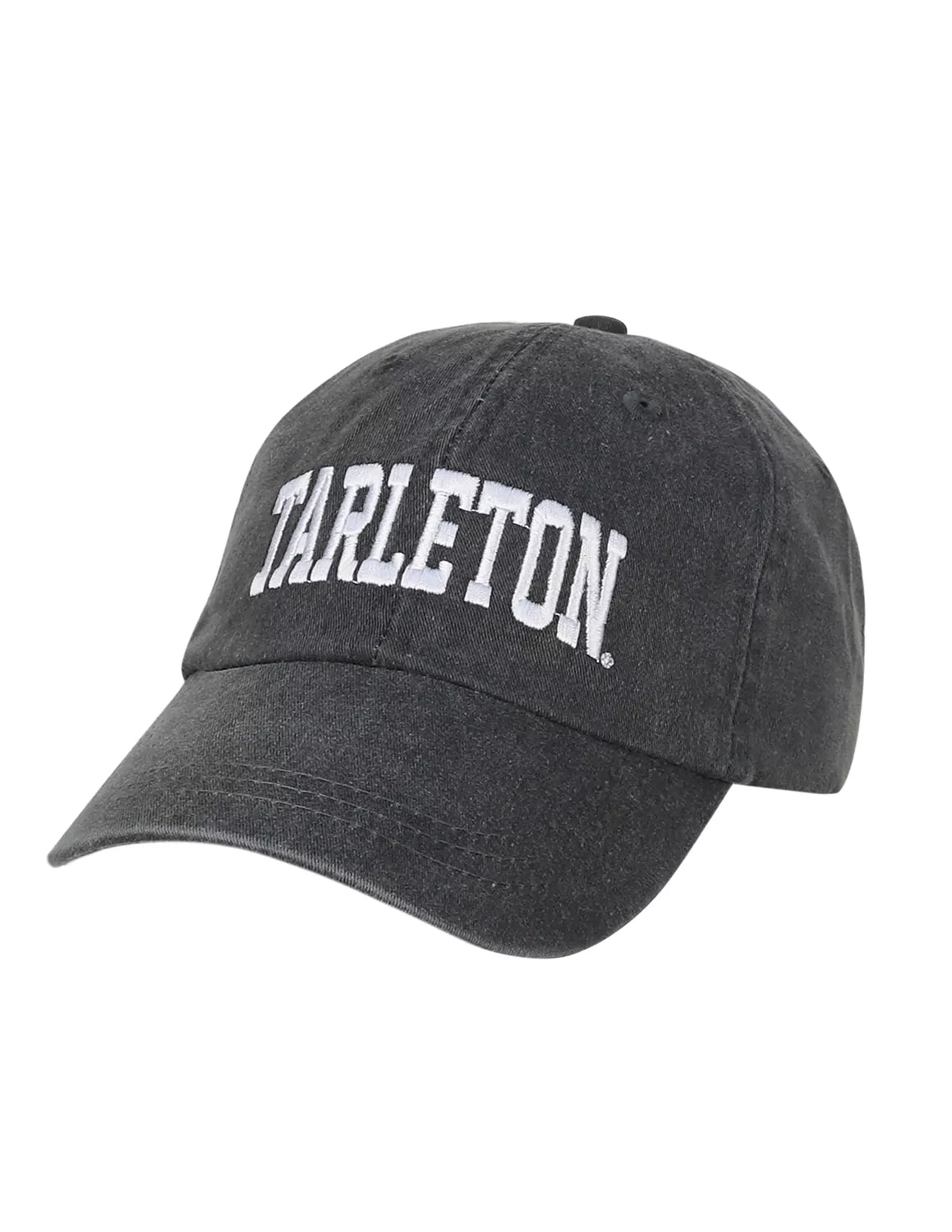 Charcoal Tarleton State University unisex adjustable hat with white stitching. 