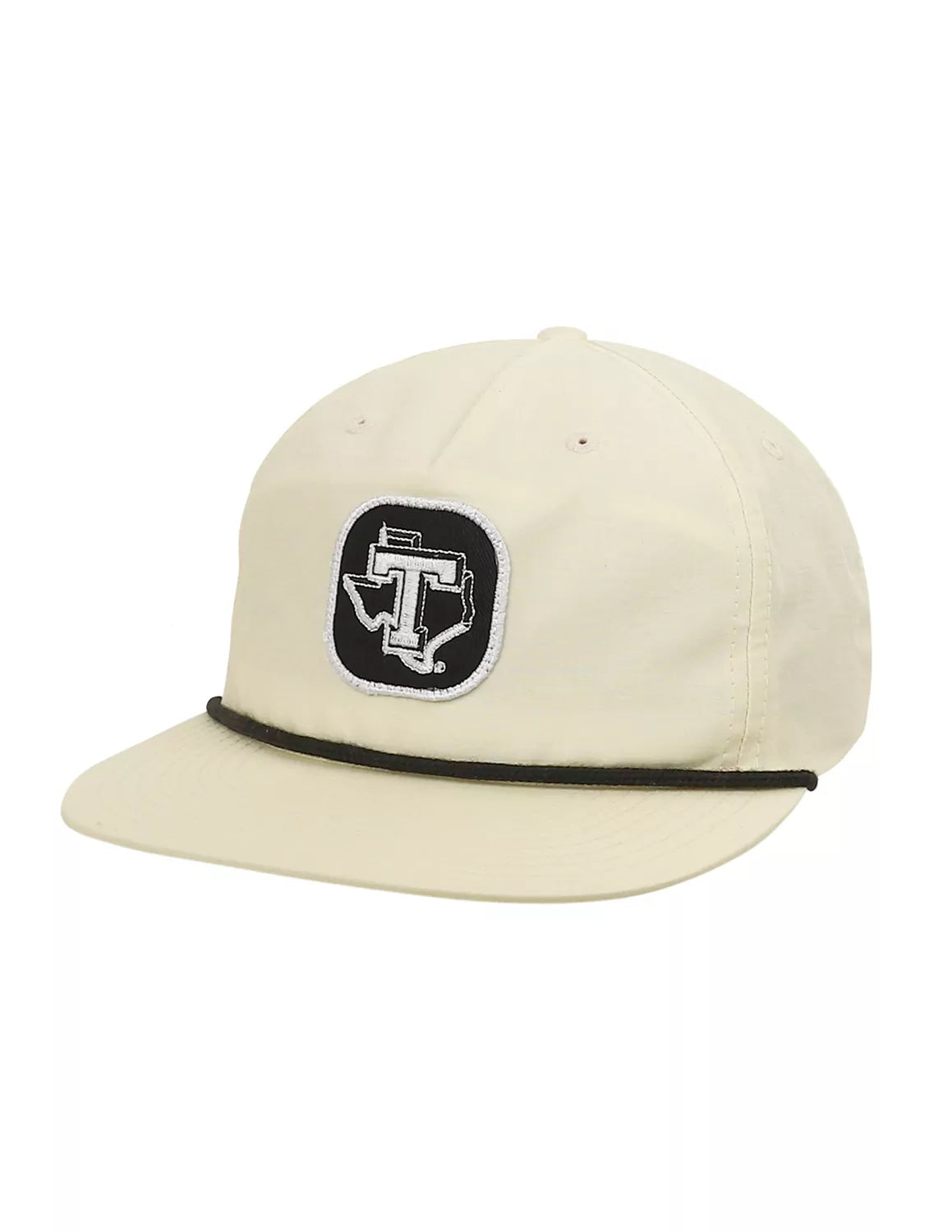 Cream Tarleton State University unisex rope hat with a black and white TSU patch. 