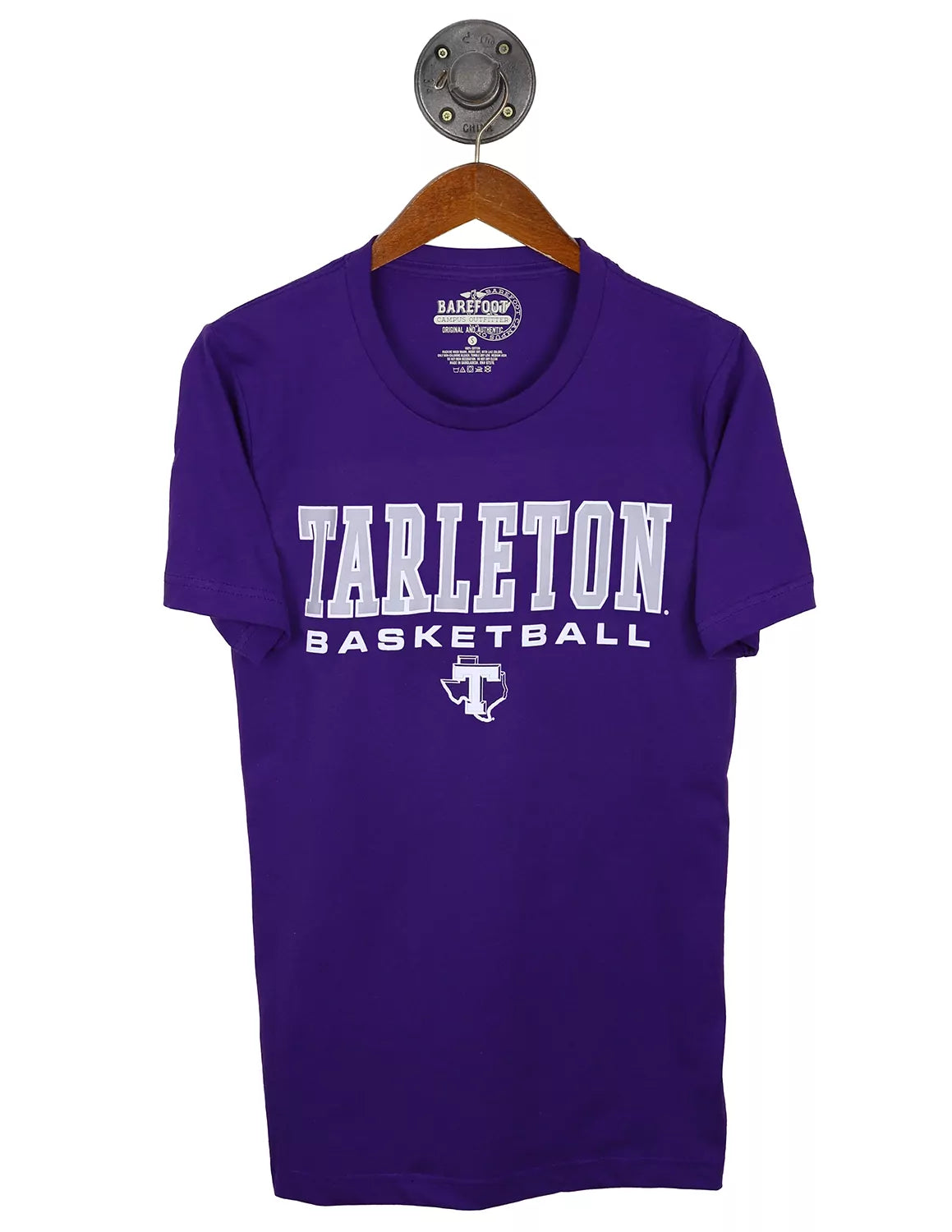 Purple Tarleton State University unisex t-shirt that features a Block T logo with grey and white lettering. 