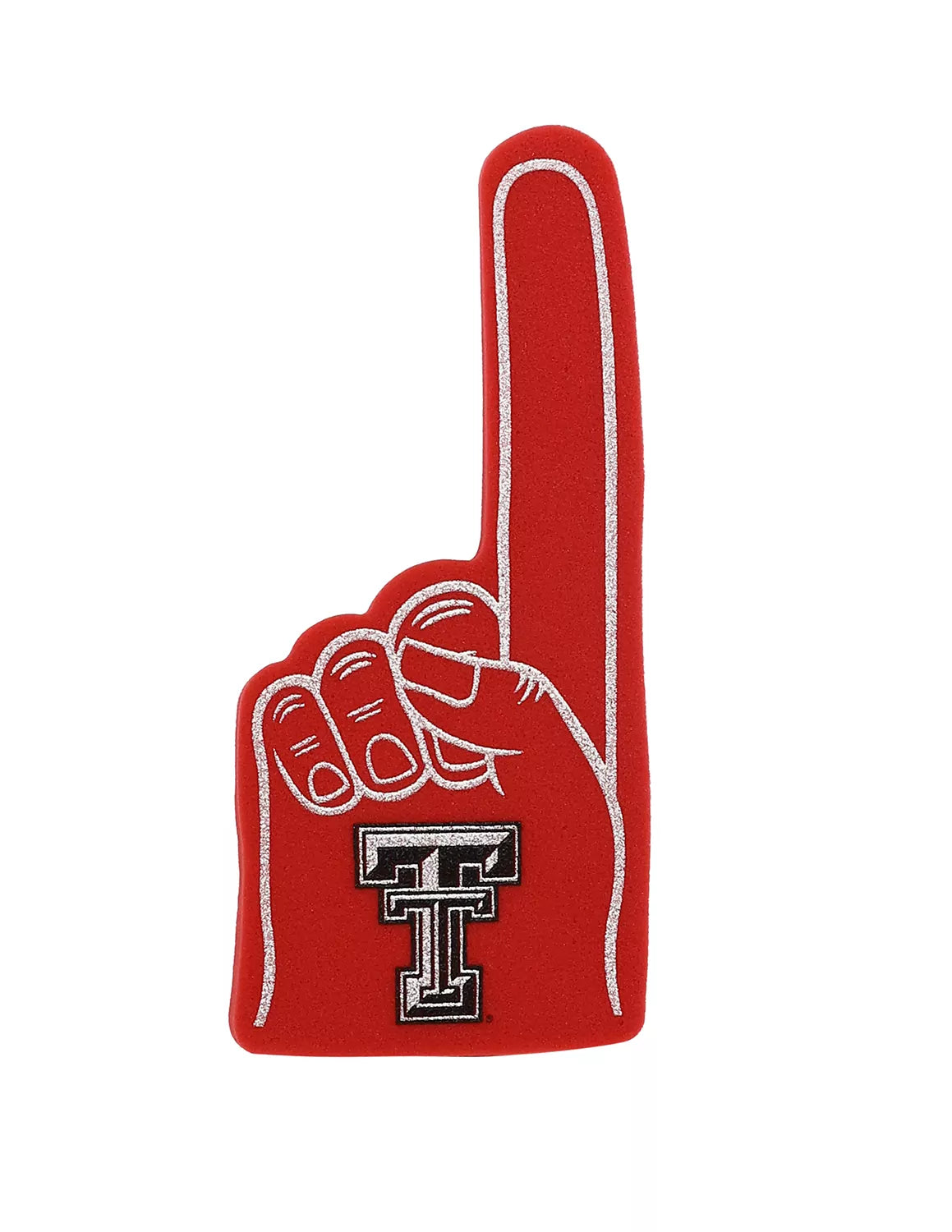 Red Texas Tech University Foam Finger that features a team logo on the hand. 