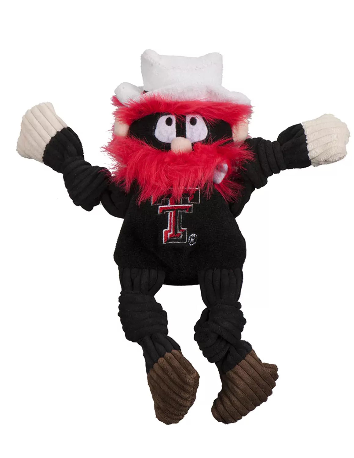 Black Texas Tech University plush dog toy that features a Texas Tech logo on the front. 