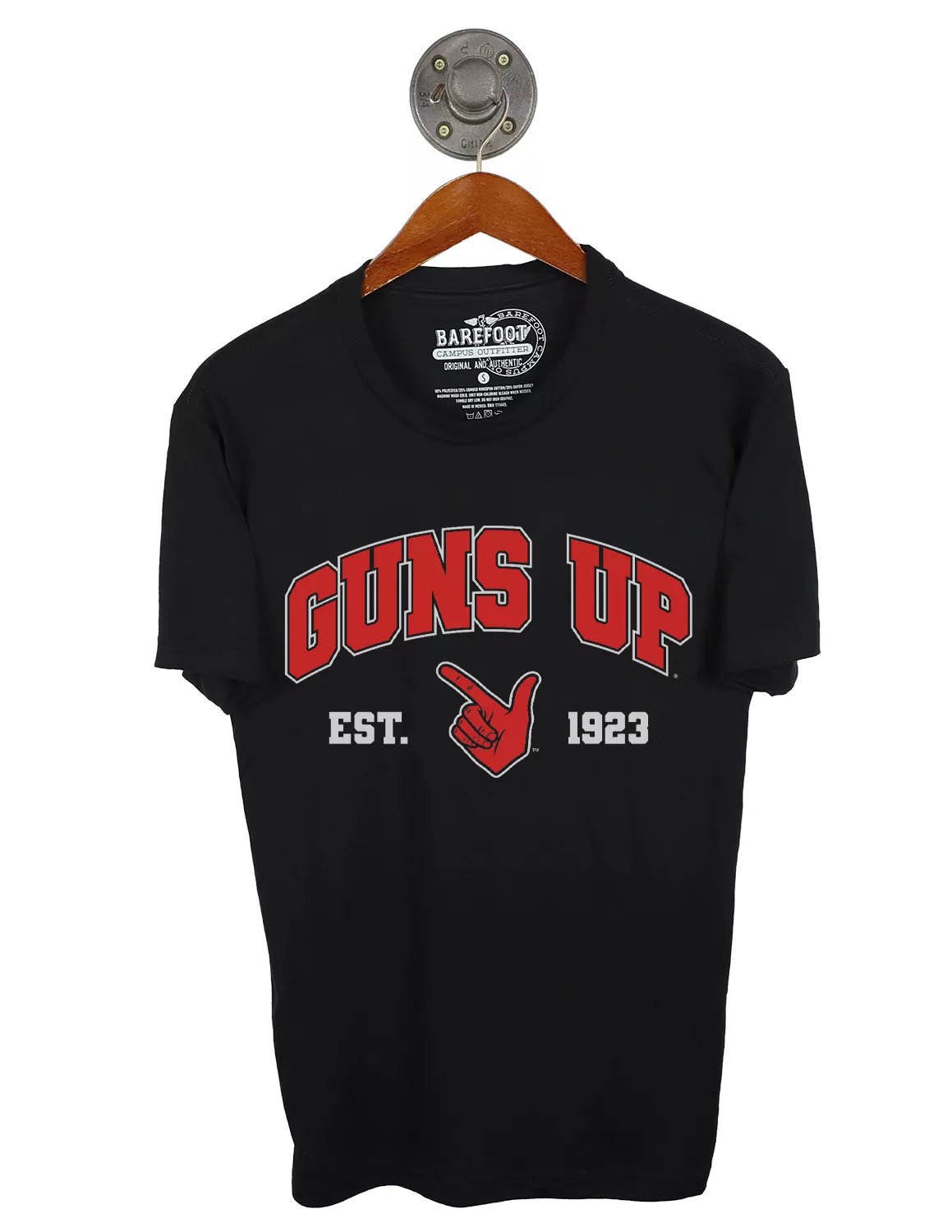 Black unisex Texas Tech University t-shirt that features red and white lettering. 