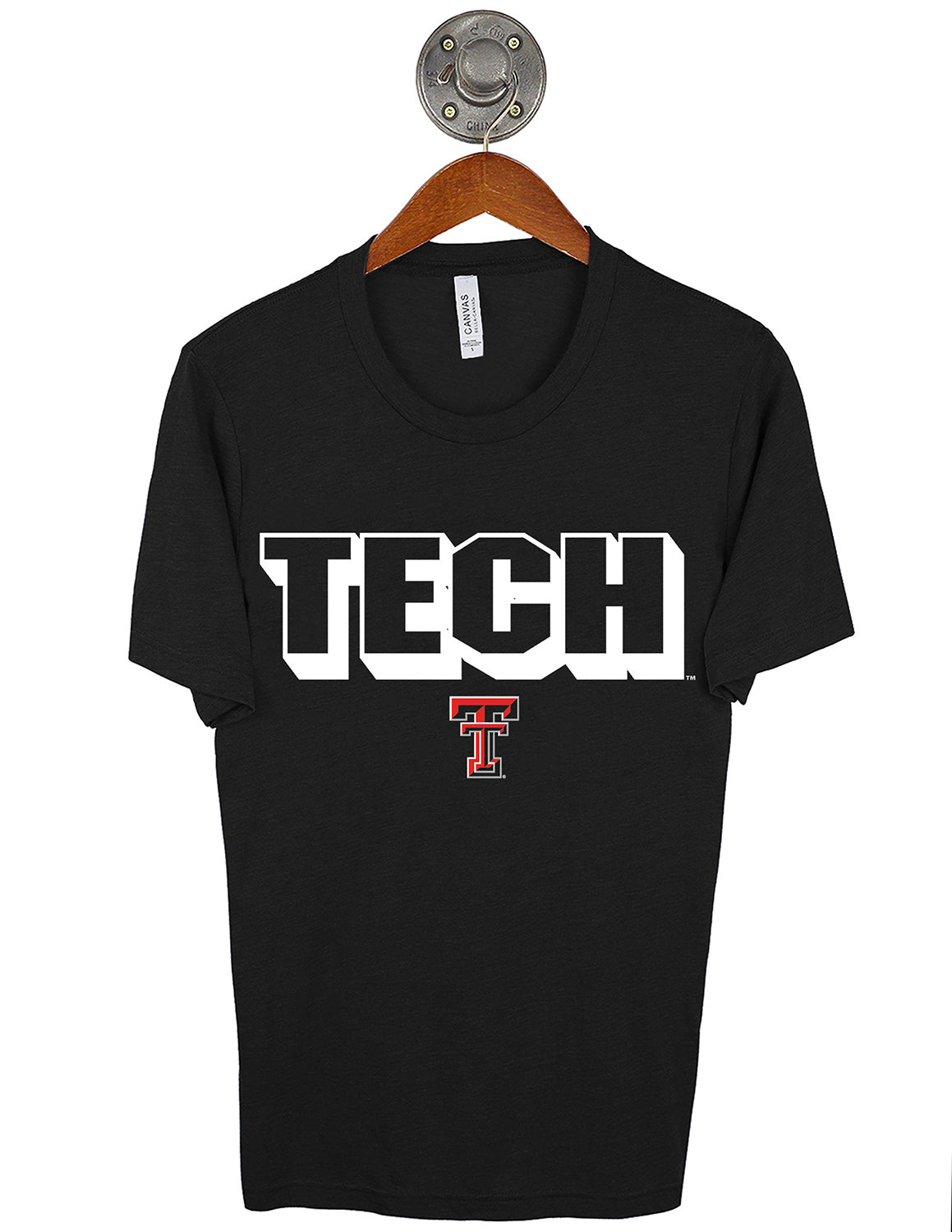 Black Texas Tech University unisex short-sleeve t-shirt that features white lettering with a TTU logo underneath. 