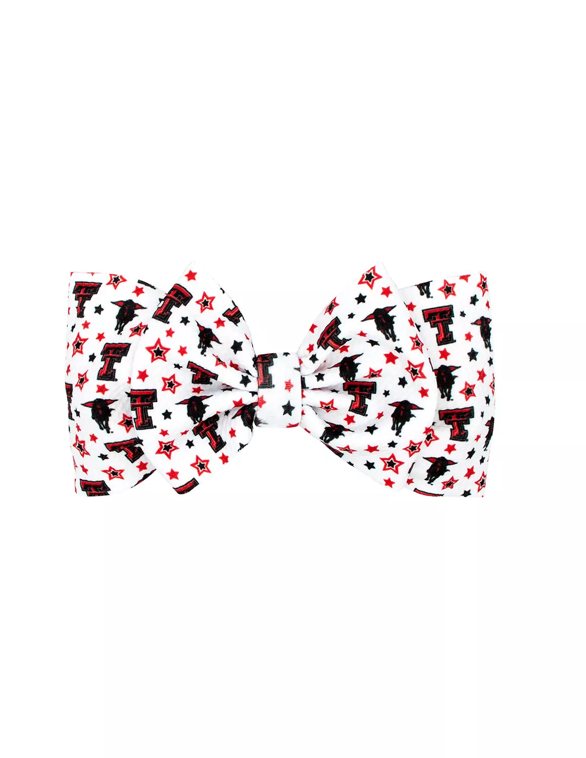 White Texas Tech University bow headband that features an all over star and logo print. 