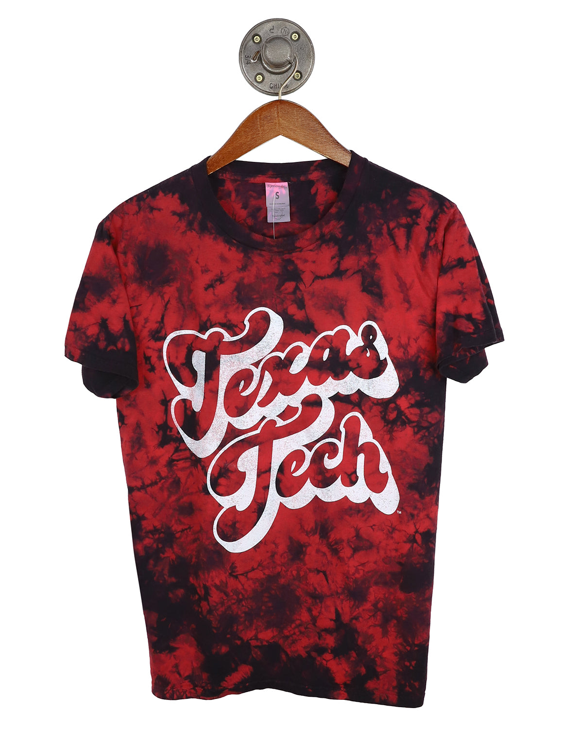 Tie dye red and black Texas Tech University unisex short-sleeve t-shirt with white lettering. 