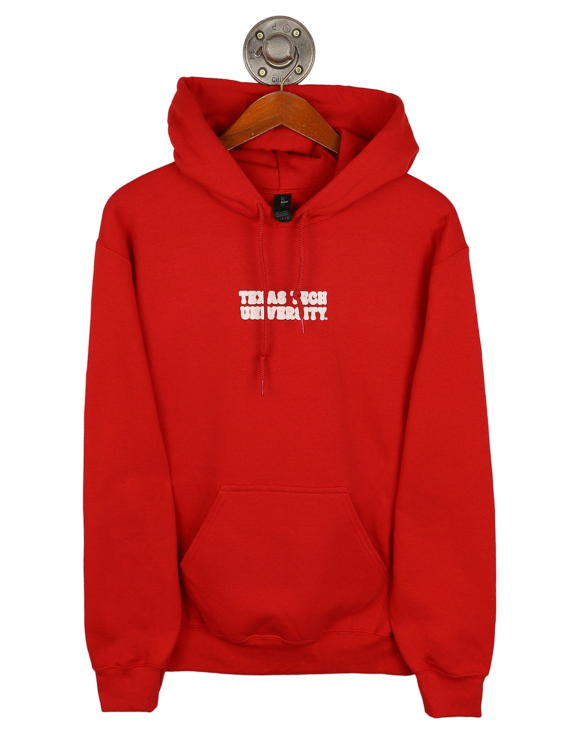 Red Texas Tech University unisex hoodie that features white "Texas Tech University" text in the center.