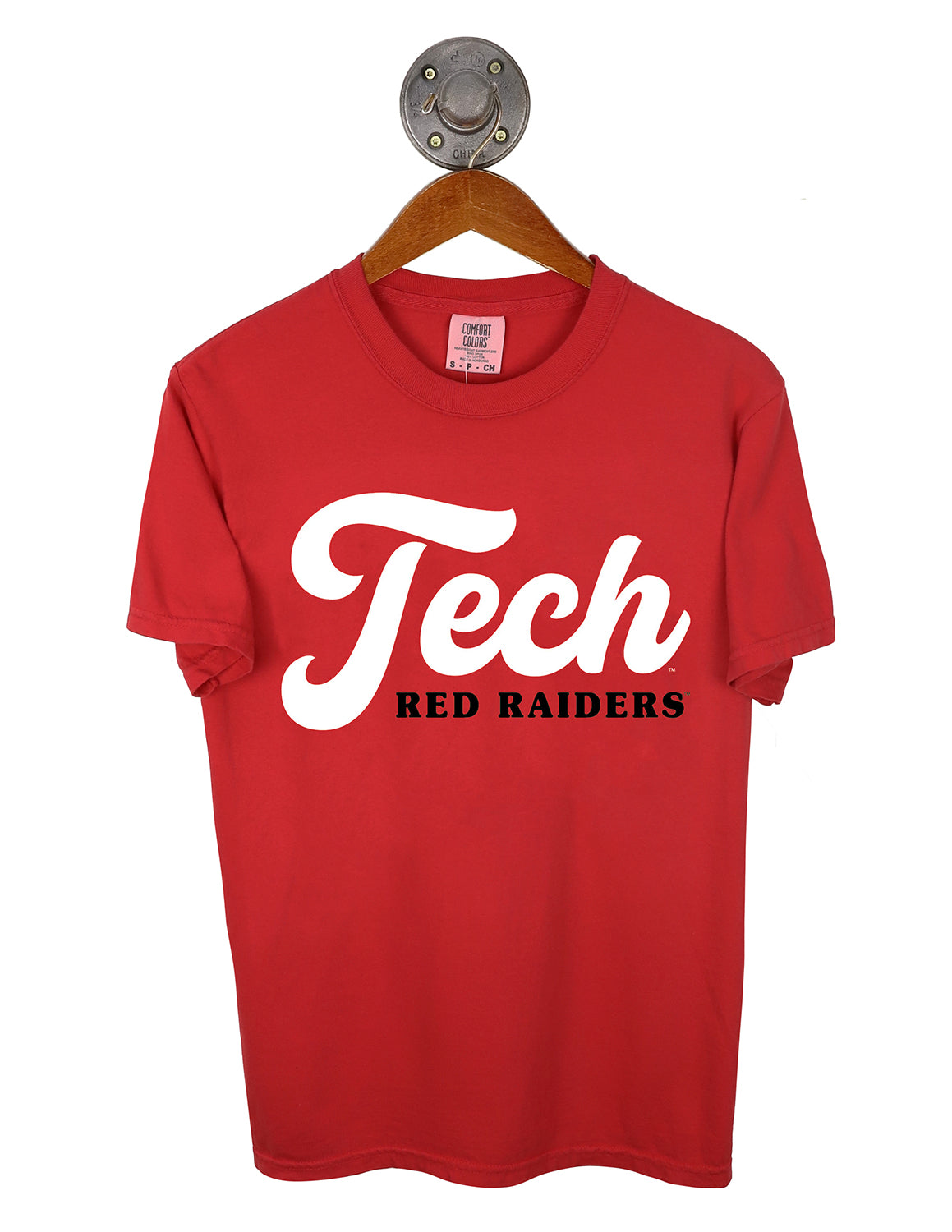 Red Texas Tech University unisex t-shirt that features red and black lettering. 