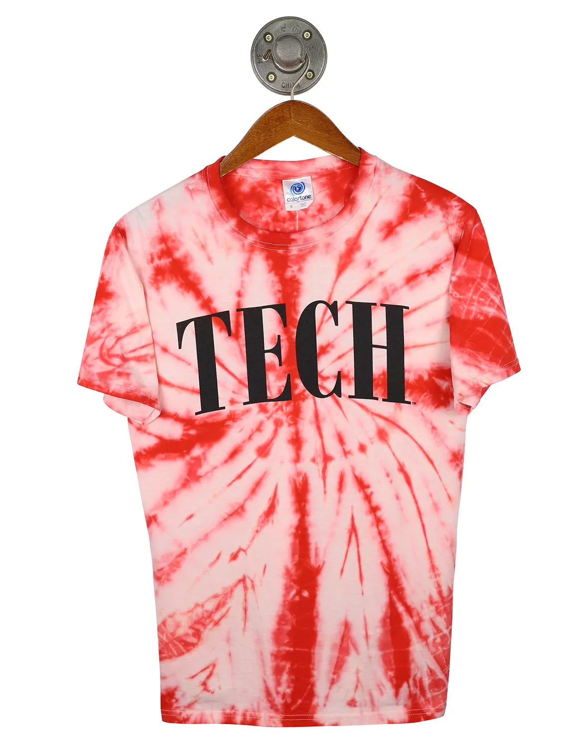 Tie Dye red and white unisex Texas Tech University t-shirt with black lettering. 