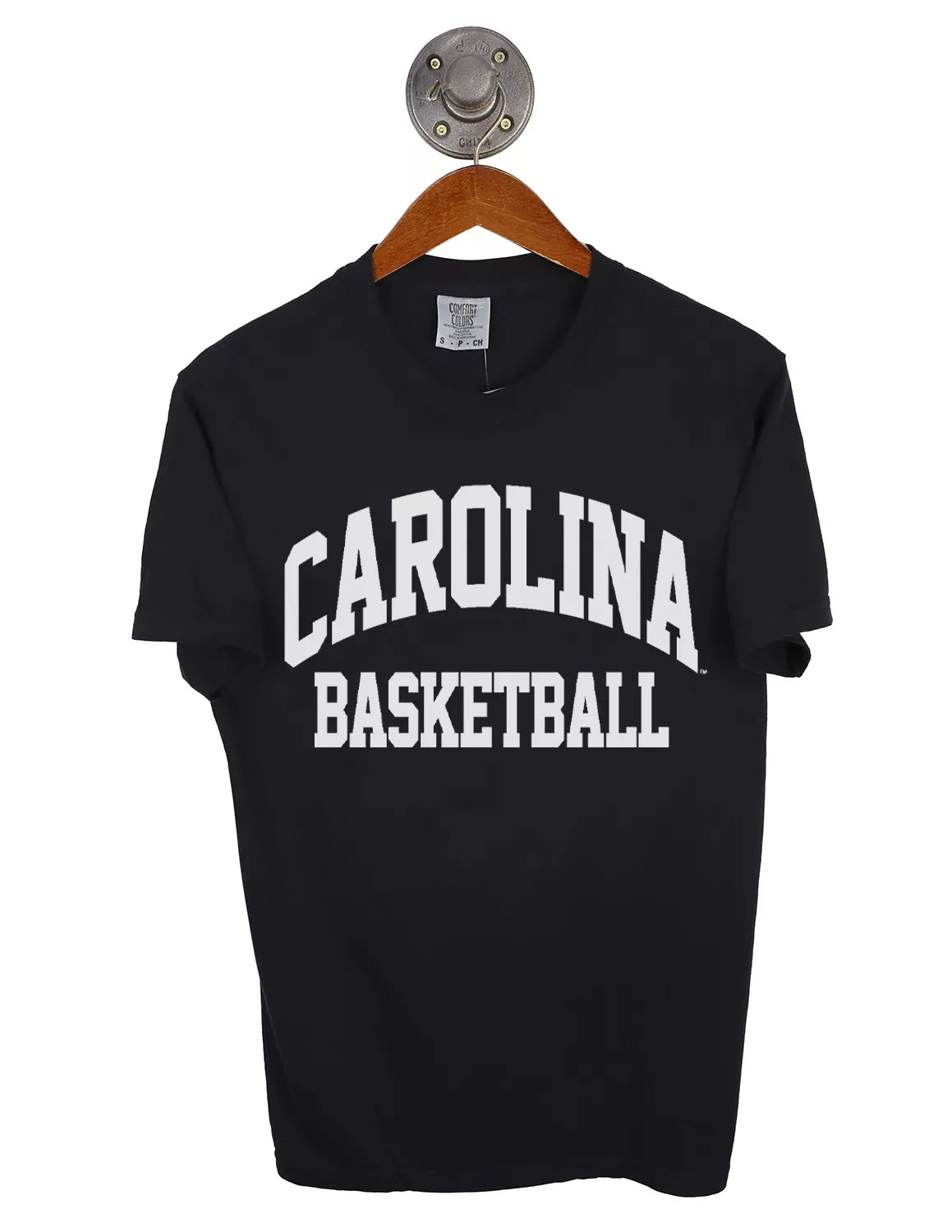 Black University of South Carolina Comfort Colors unisex t-shirt with white "Carolina Basketball" lettering. 