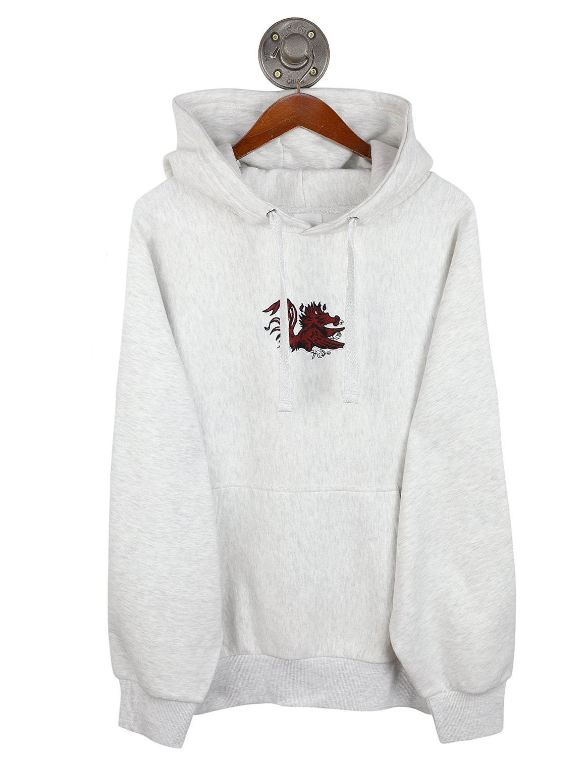 Heather grey University of South Carolina unisex hoodie that features a Gamecocks logo embroidery on the front. 