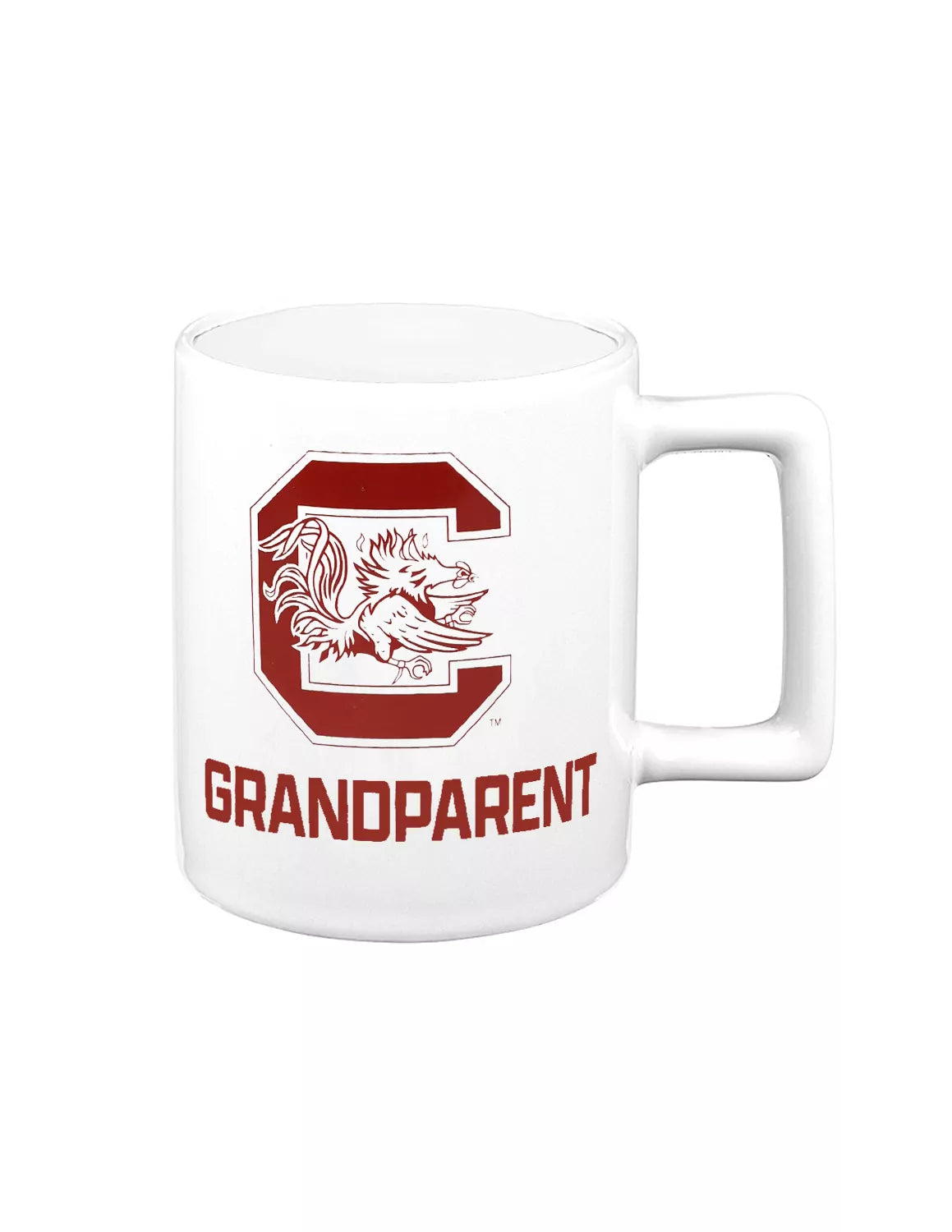 White University of South Carolina ceramic mug that features a USC logo and "grandparent" text. 