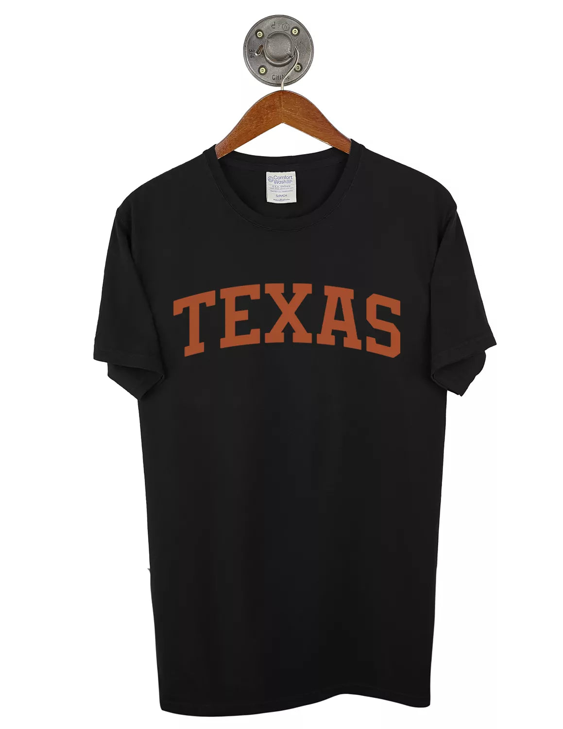Black Unisex University of Texas at Austin t-shirt with orange lettering. 