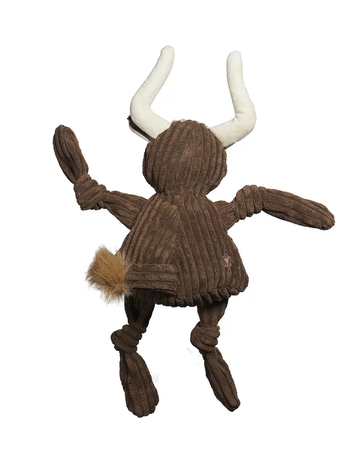 Back-view of brown University of Texas at Austin large plush dog toy knottie. 
