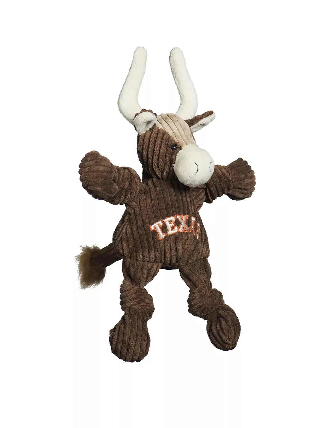 Brown University of Texas at Austin small plush dog toy knottie that features a UT logo on the front.