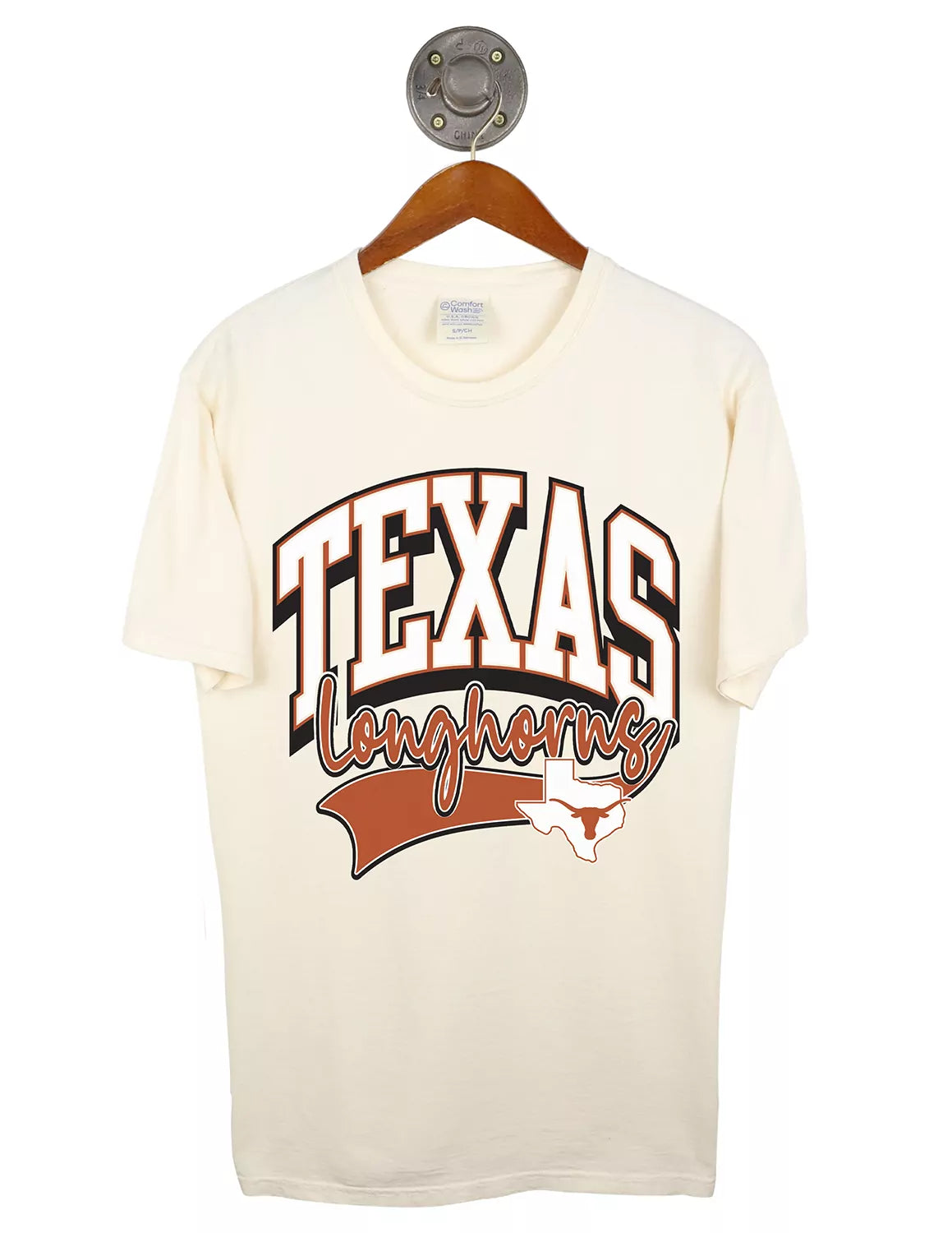 Cream University of Texas at Austin unisex t-shirt with Texas Longhorn logo and lettering. 