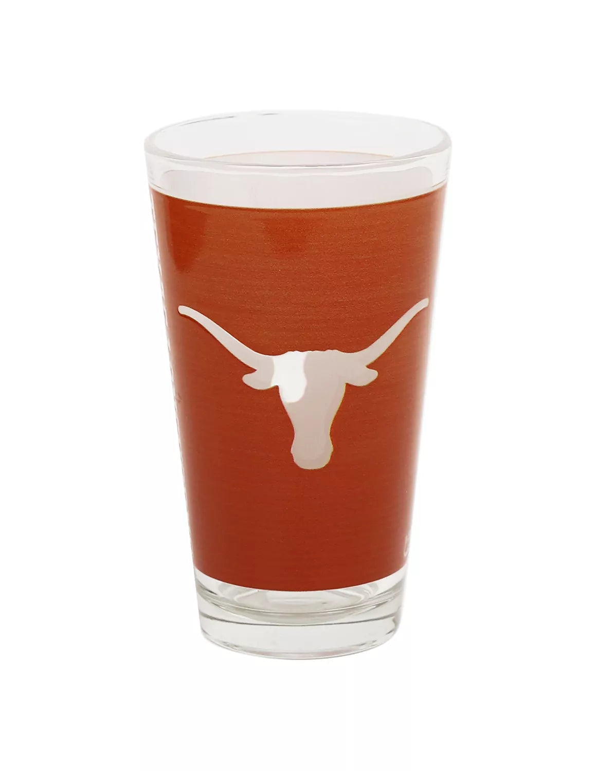 University of Texas at Austin pint glass that features a burnt orange longhorn design around. 